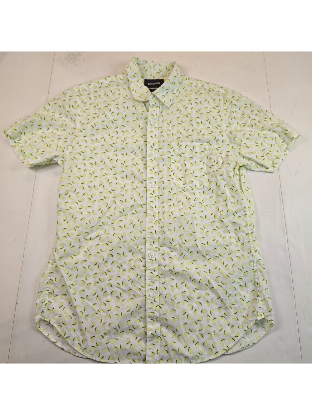 Bonobos Men’s Medium Mint Green Lime Pattern Short Sleeve Shirt